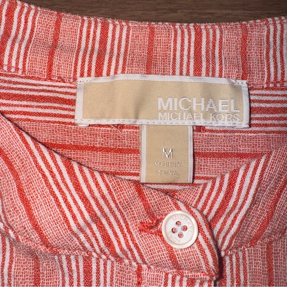 Michael Kors‎ Button Blouse Womens Med Orange White Stripped Cold Shoulder Shirt - Picture 6 of 13